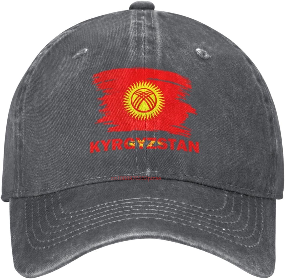 Dad Hat Cotton - หมวกเบสบอลยีนส์สไตล์วินเทจลายธงชาติคีร์กีซสถาน - หมวกทรงแด๊ดแบบปรับได้สำหรับทุกเพศ สีเฮเธอร์เข้ม