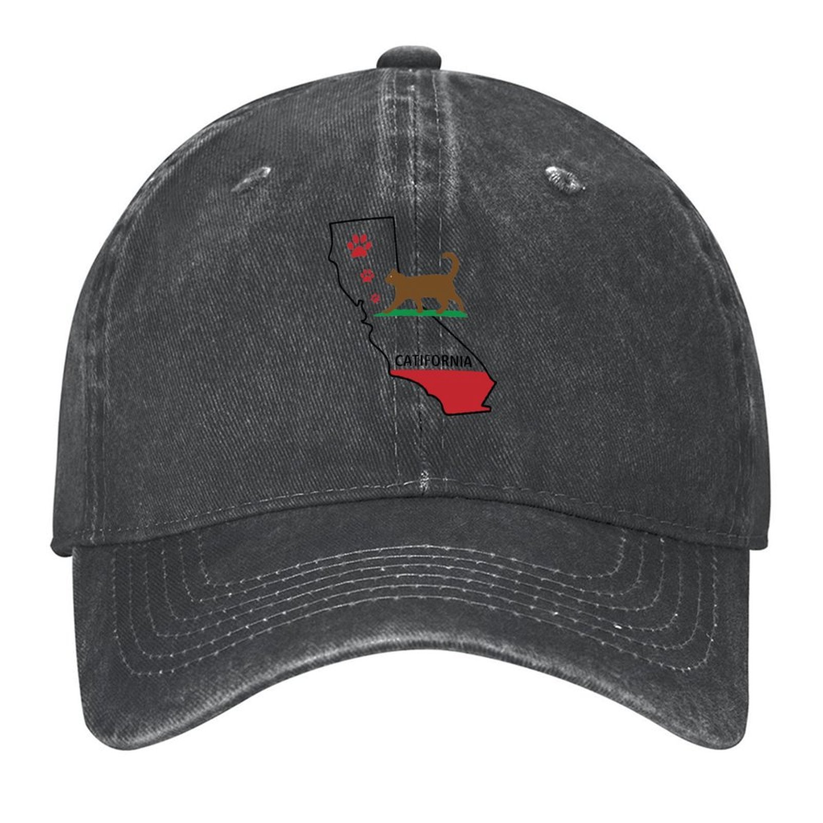 Golf Cap Dad - หมวกเบสบอลลายพิมพ์อุ้งเท้าแมว ลายแผนที่รัฐแคลิฟอร์เนีย หมวกแฟชั่นสไตล์ Dad Hat หมวกกอล์ฟ