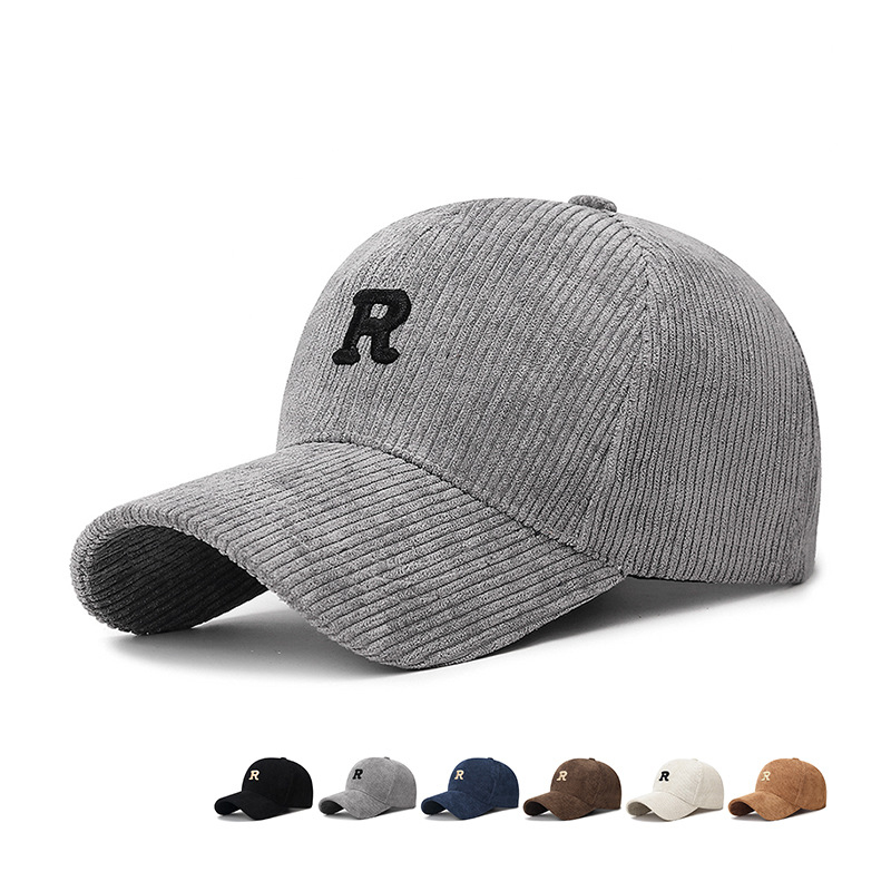 Baseball Cap Structured - หมวกเบสบอลผ้าคอร์ดูรอยปักตัวอักษร 'R' แบบ 3 มิติ สีพื้น