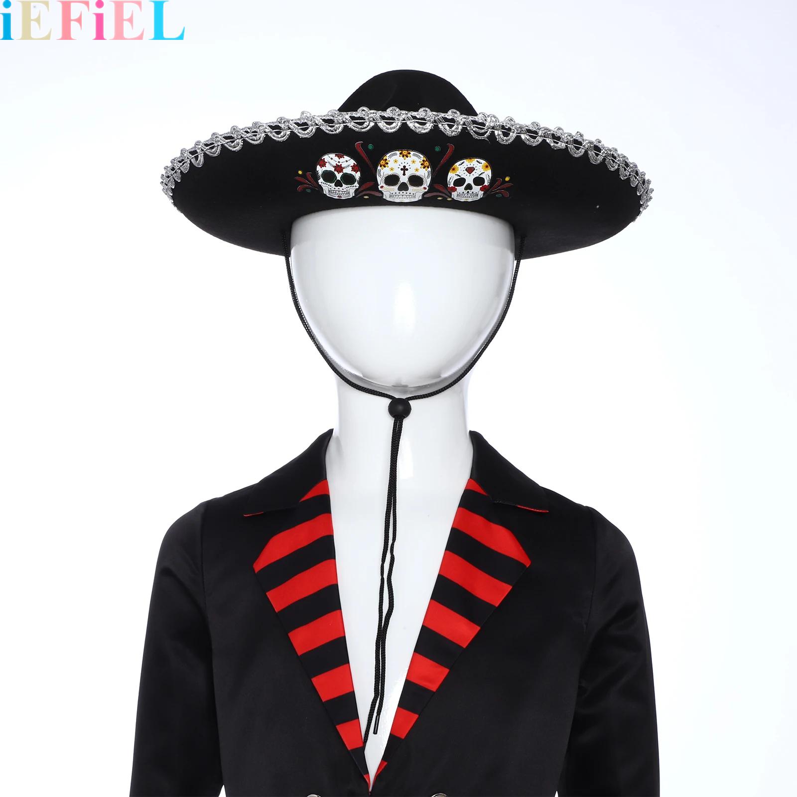 Sun Hat Wide Brim - เม็กซิกันหมวกปาร์ตี้ Skull รูปแบบกว้าง Brim METALLIC Braid